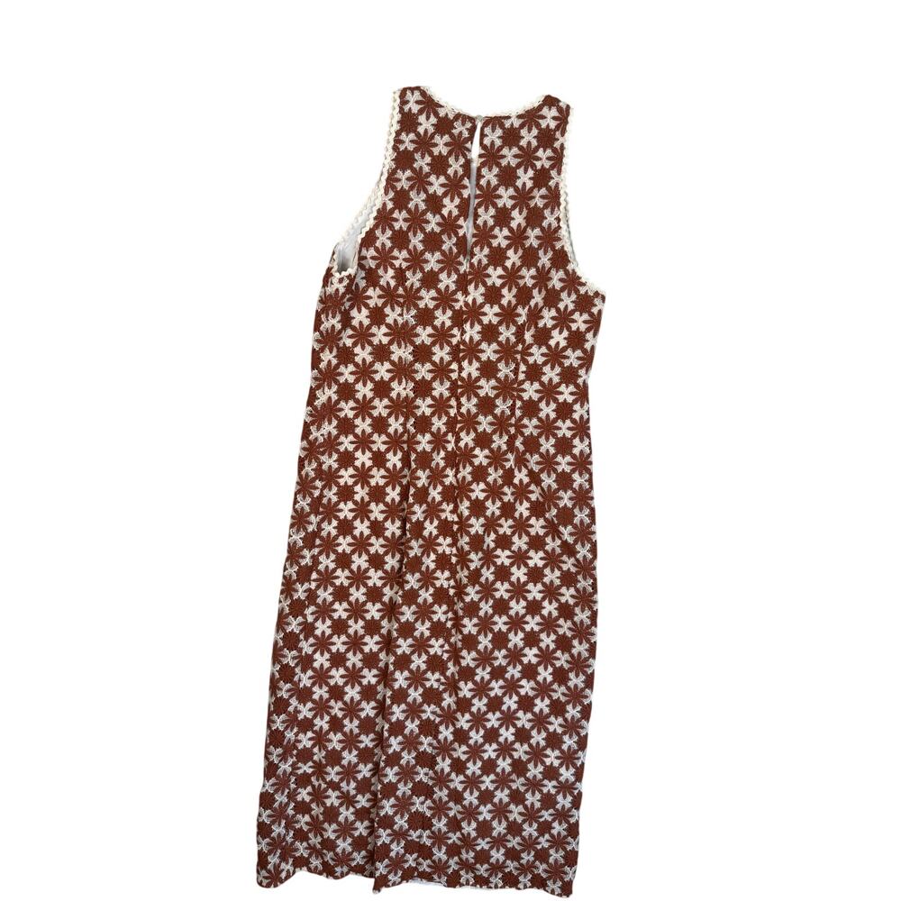 Sezane Reneka Dress Brown White Midi Long Minimalist Caramel Ecru 6 Med - Picture 5 of 6